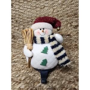 Vtg. Traditions Plush Fabric Snowman Christmas Stocking Holder Holiday Decor 9"